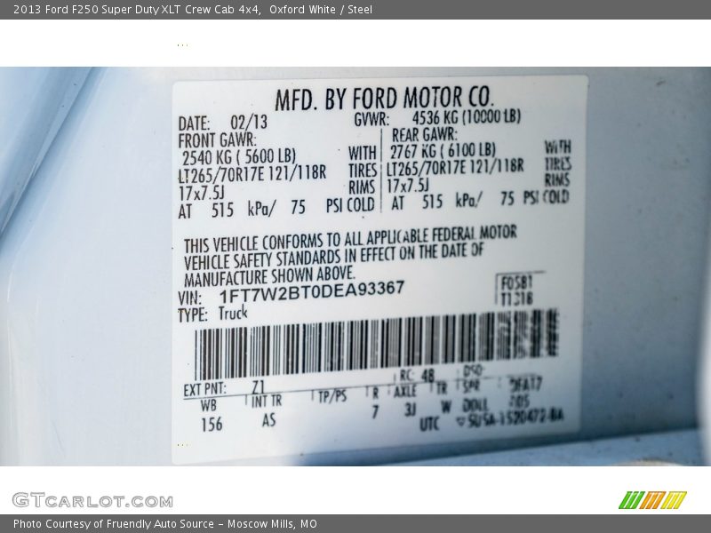 Oxford White / Steel 2013 Ford F250 Super Duty XLT Crew Cab 4x4