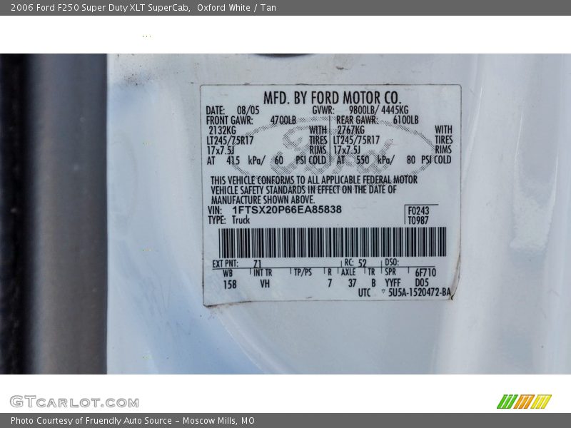 Oxford White / Tan 2006 Ford F250 Super Duty XLT SuperCab