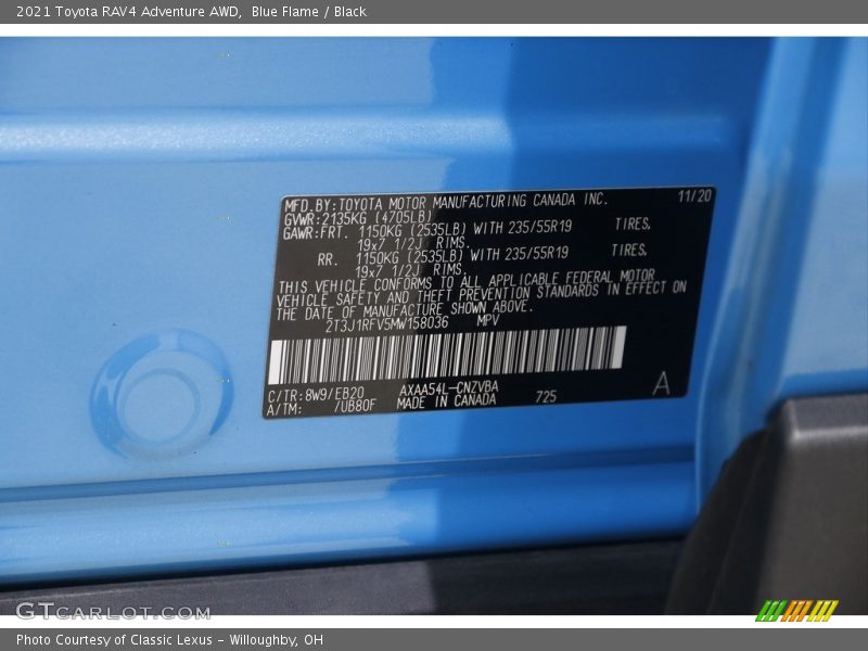 Blue Flame / Black 2021 Toyota RAV4 Adventure AWD