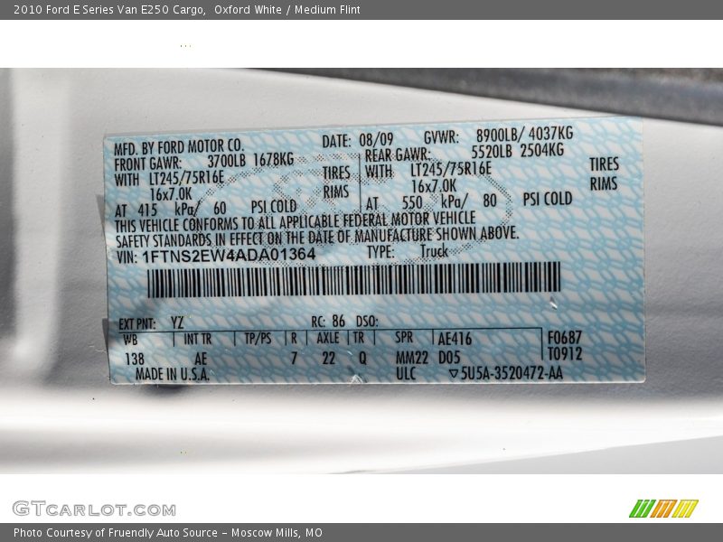 Oxford White / Medium Flint 2010 Ford E Series Van E250 Cargo