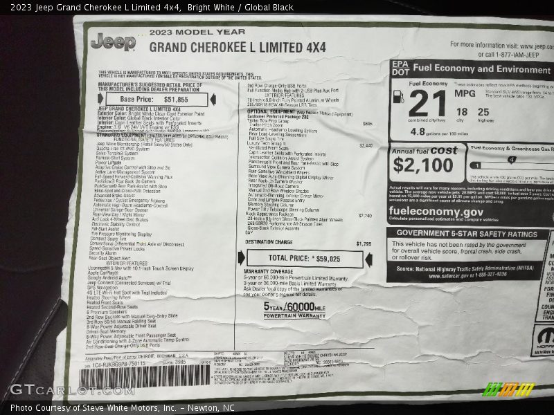 Bright White / Global Black 2023 Jeep Grand Cherokee L Limited 4x4