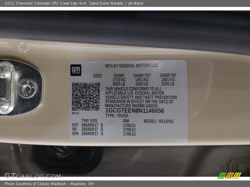 Sand Dune Metallic / Jet Black 2022 Chevrolet Colorado ZR2 Crew Cab 4x4