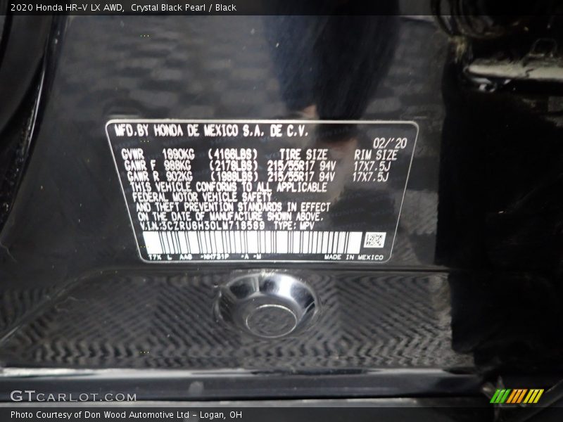 Crystal Black Pearl / Black 2020 Honda HR-V LX AWD