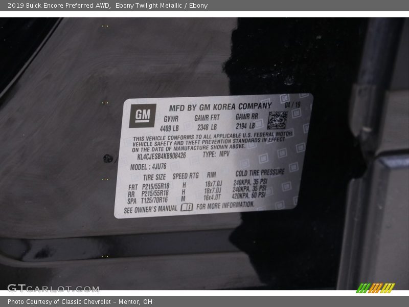 Ebony Twilight Metallic / Ebony 2019 Buick Encore Preferred AWD