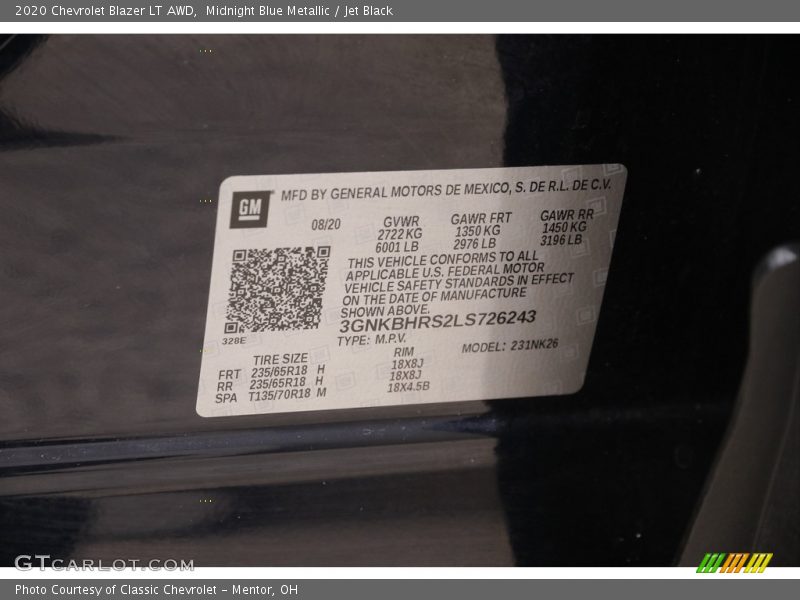 Midnight Blue Metallic / Jet Black 2020 Chevrolet Blazer LT AWD
