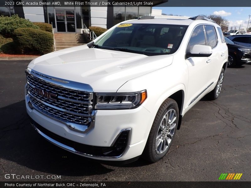 White Frost Tricoat / Dark Galvanized/Light Shale 2023 GMC Acadia Denali AWD