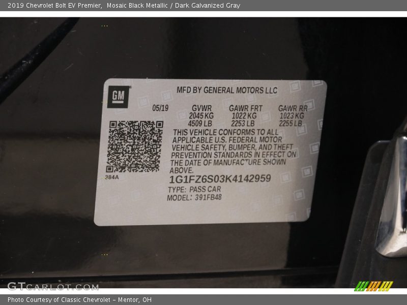 Mosaic Black Metallic / Dark Galvanized Gray 2019 Chevrolet Bolt EV Premier