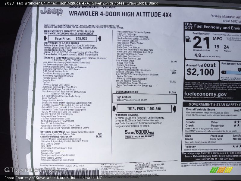 2023 Wrangler Unlimited High Altitude 4x4 Window Sticker