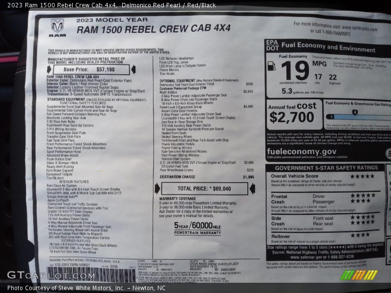  2023 1500 Rebel Crew Cab 4x4 Window Sticker