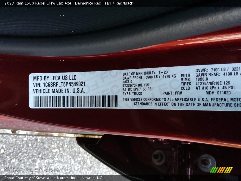 2023 1500 Rebel Crew Cab 4x4 Delmonico Red Pearl Color Code PRV