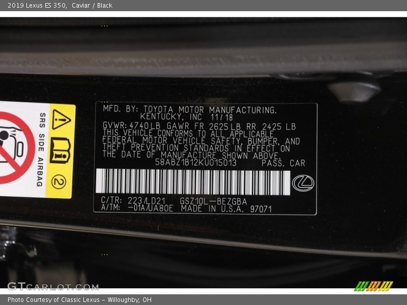 Caviar / Black 2019 Lexus ES 350