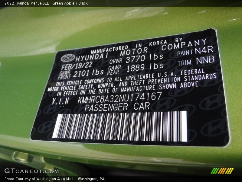 2022 Venue SEL Green Apple Color Code N4R