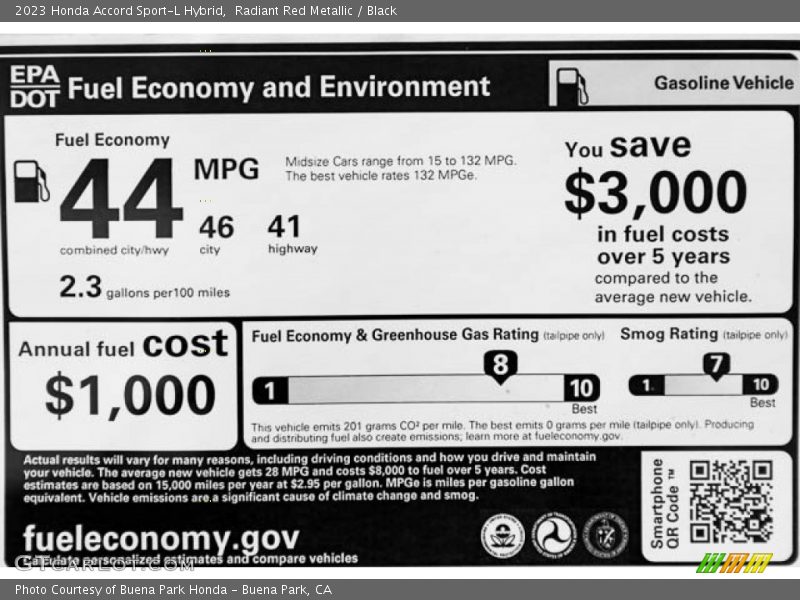 Info Tag of 2023 Accord Sport-L Hybrid