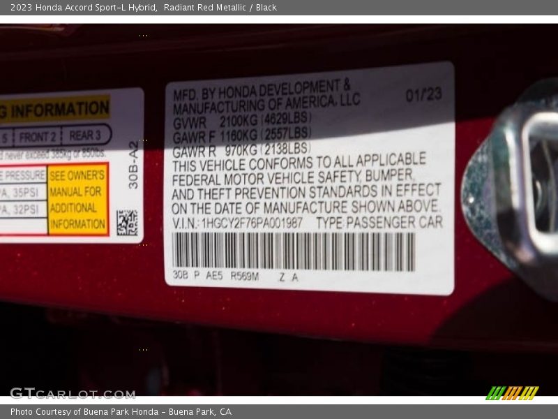 2023 Accord Sport-L Hybrid Radiant Red Metallic Color Code R569M