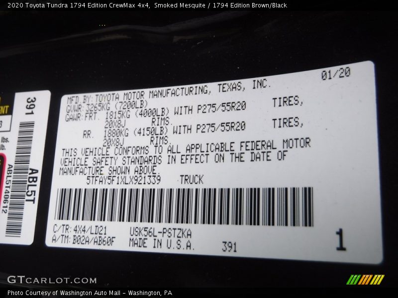 Smoked Mesquite / 1794 Edition Brown/Black 2020 Toyota Tundra 1794 Edition CrewMax 4x4