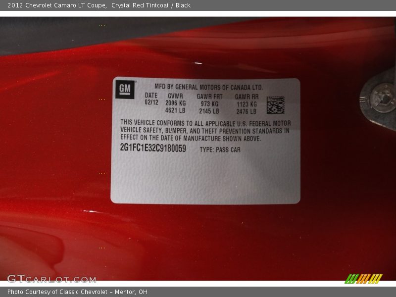 Crystal Red Tintcoat / Black 2012 Chevrolet Camaro LT Coupe