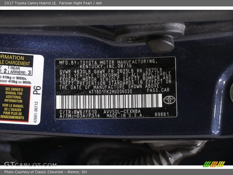 Parisian Night Pearl / Ash 2017 Toyota Camry Hybrid LE