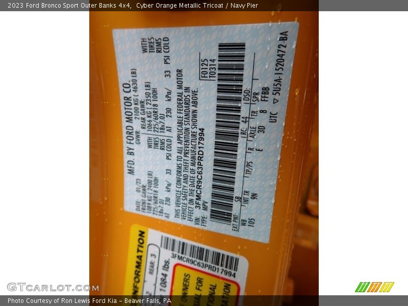 2023 Bronco Sport Outer Banks 4x4 Cyber Orange Metallic Tricoat Color Code SB