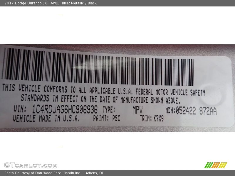 Billet Metallic / Black 2017 Dodge Durango SXT AWD
