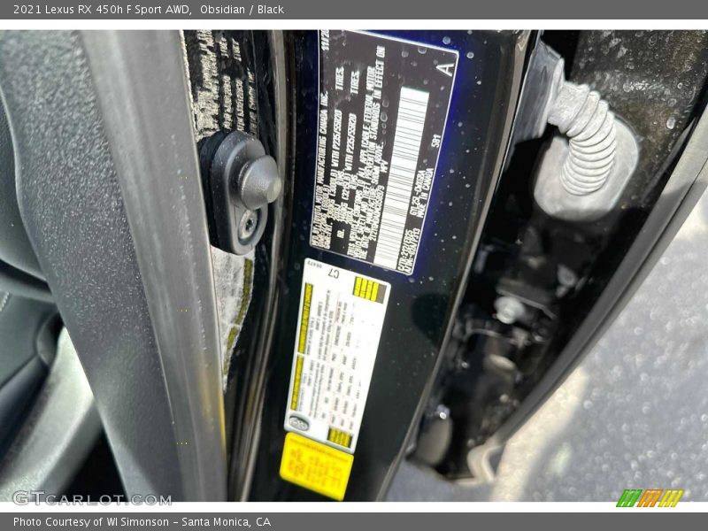 2021 RX 450h F Sport AWD Obsidian Color Code 212