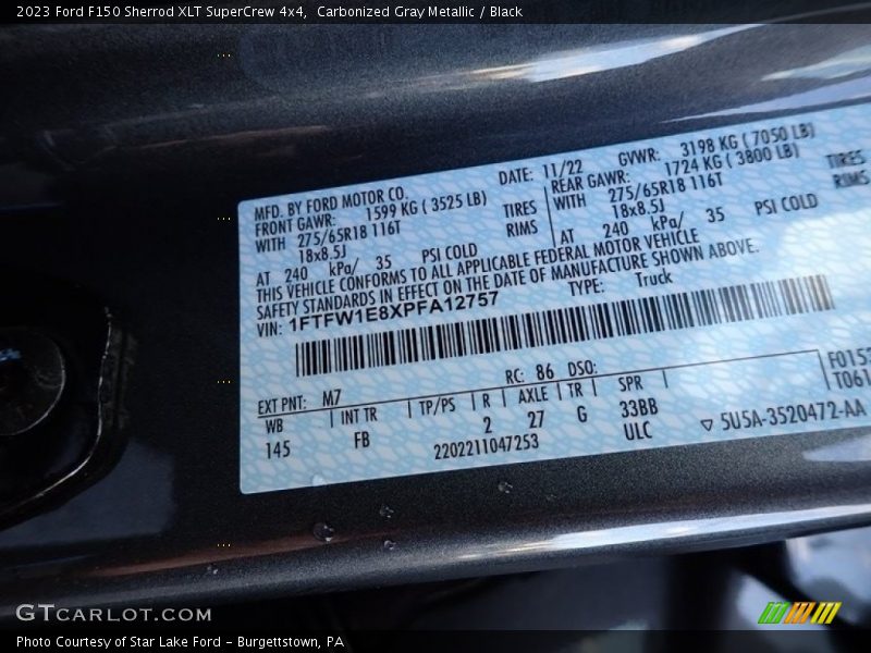 2023 F150 Sherrod XLT SuperCrew 4x4 Carbonized Gray Metallic Color Code M7