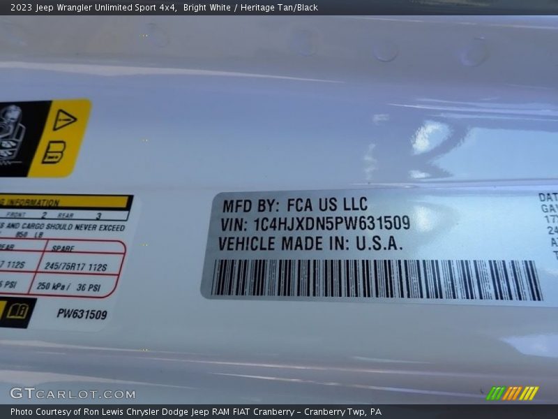 Bright White / Heritage Tan/Black 2023 Jeep Wrangler Unlimited Sport 4x4