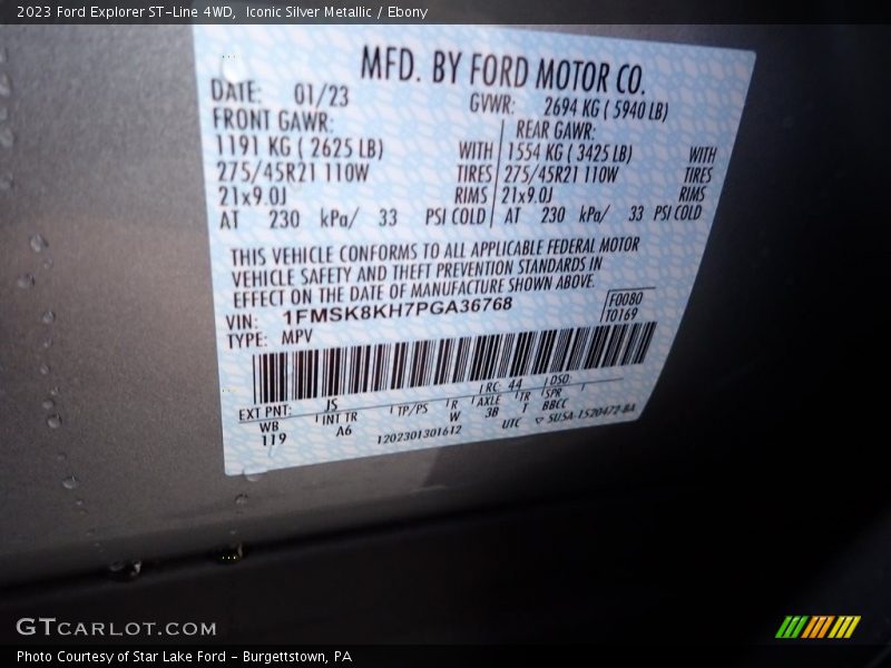 2023 Explorer ST-Line 4WD Iconic Silver Metallic Color Code JS