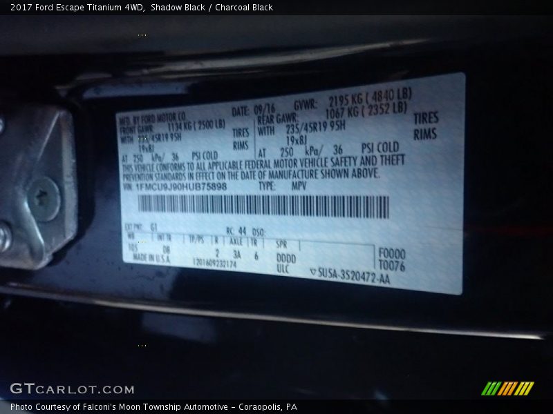 Shadow Black / Charcoal Black 2017 Ford Escape Titanium 4WD
