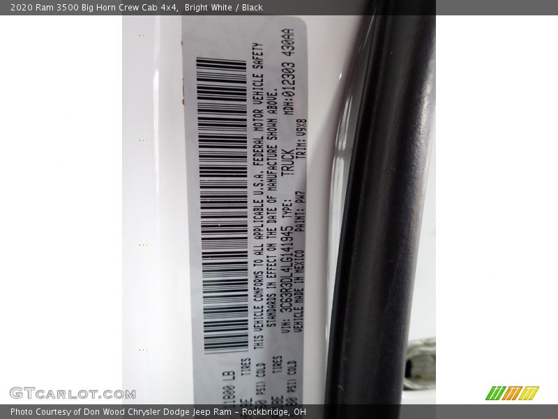 Bright White / Black 2020 Ram 3500 Big Horn Crew Cab 4x4
