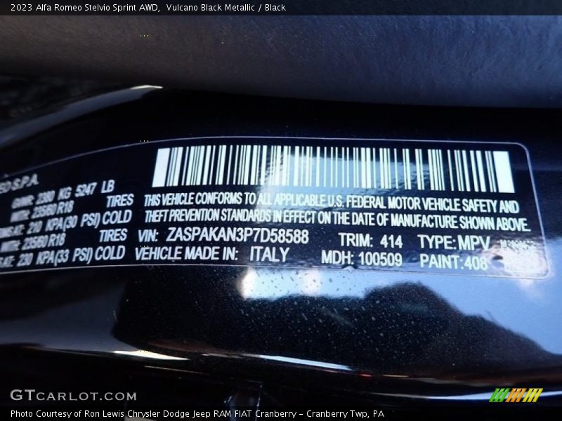 Vulcano Black Metallic / Black 2023 Alfa Romeo Stelvio Sprint AWD