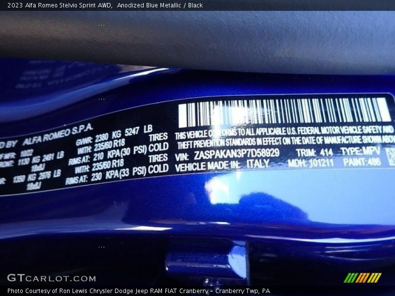 2023 Stelvio Sprint AWD Anodized Blue Metallic Color Code 486