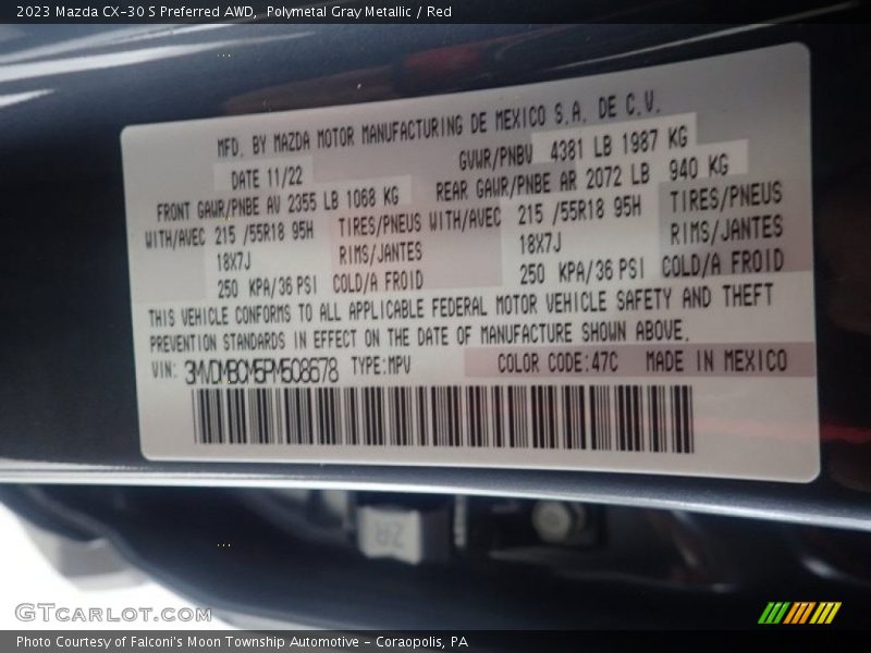 Polymetal Gray Metallic / Red 2023 Mazda CX-30 S Preferred AWD
