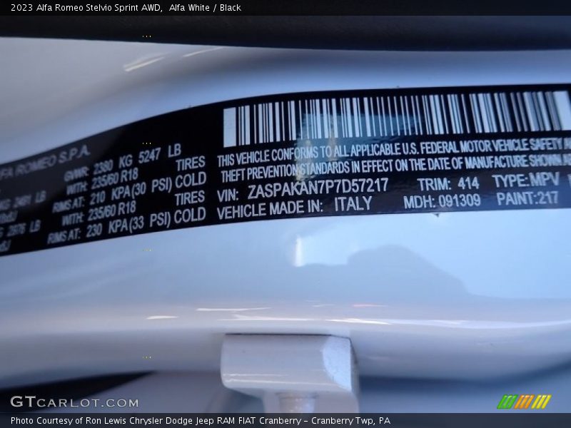 2023 Stelvio Sprint AWD Alfa White Color Code 217