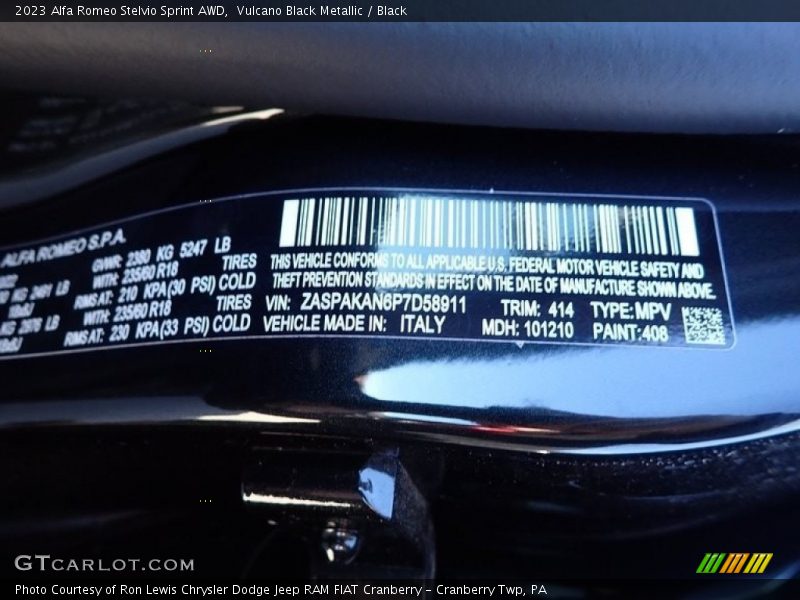 2023 Stelvio Sprint AWD Vulcano Black Metallic Color Code 408