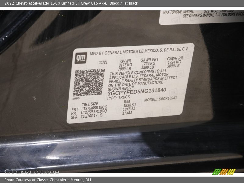 Black / Jet Black 2022 Chevrolet Silverado 1500 Limited LT Crew Cab 4x4