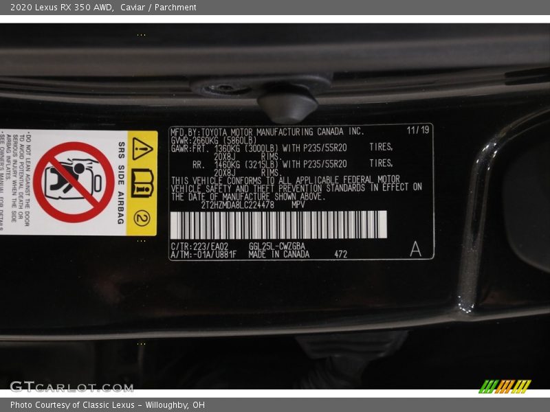 Caviar / Parchment 2020 Lexus RX 350 AWD
