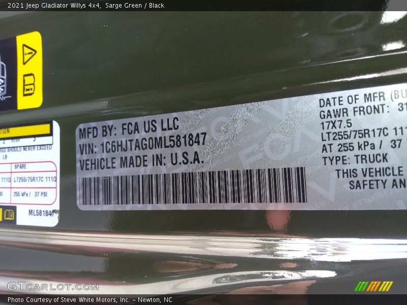 Sarge Green / Black 2021 Jeep Gladiator Willys 4x4