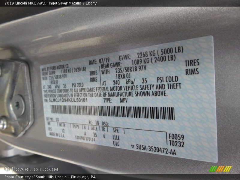 Ingot Silver Metallic / Ebony 2019 Lincoln MKC AWD