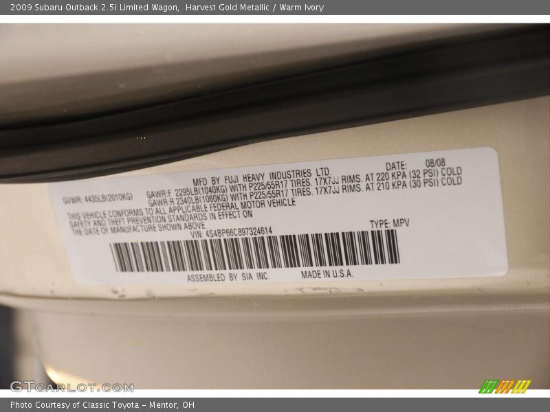 Harvest Gold Metallic / Warm Ivory 2009 Subaru Outback 2.5i Limited Wagon