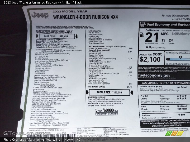  2023 Wrangler Unlimited Rubicon 4x4 Window Sticker