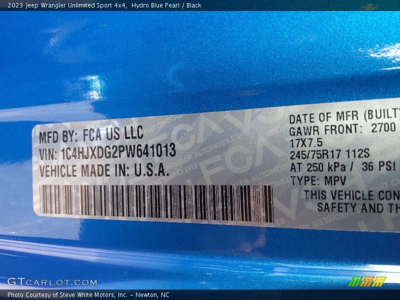 Hydro Blue Pearl / Black 2023 Jeep Wrangler Unlimited Sport 4x4