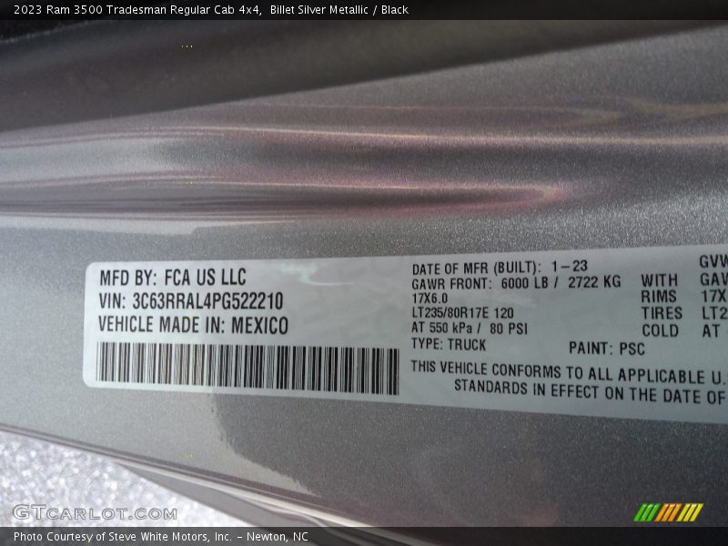 2023 3500 Tradesman Regular Cab 4x4 Billet Silver Metallic Color Code PSC