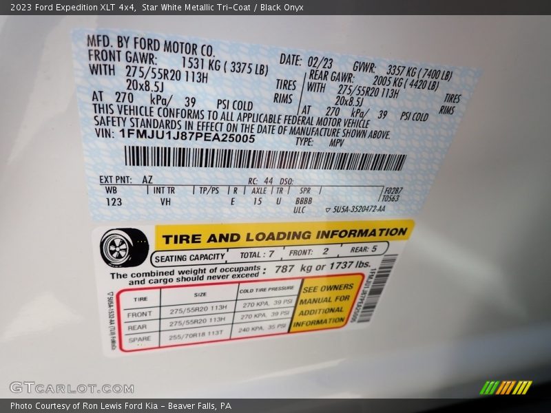 2023 Expedition XLT 4x4 Star White Metallic Tri-Coat Color Code AZ