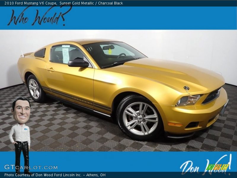 Sunset Gold Metallic / Charcoal Black 2010 Ford Mustang V6 Coupe