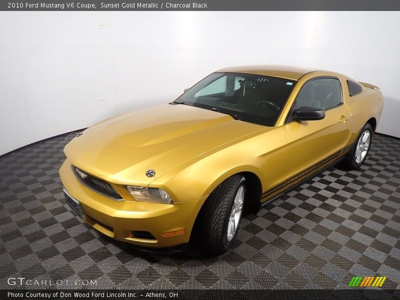 Sunset Gold Metallic / Charcoal Black 2010 Ford Mustang V6 Coupe