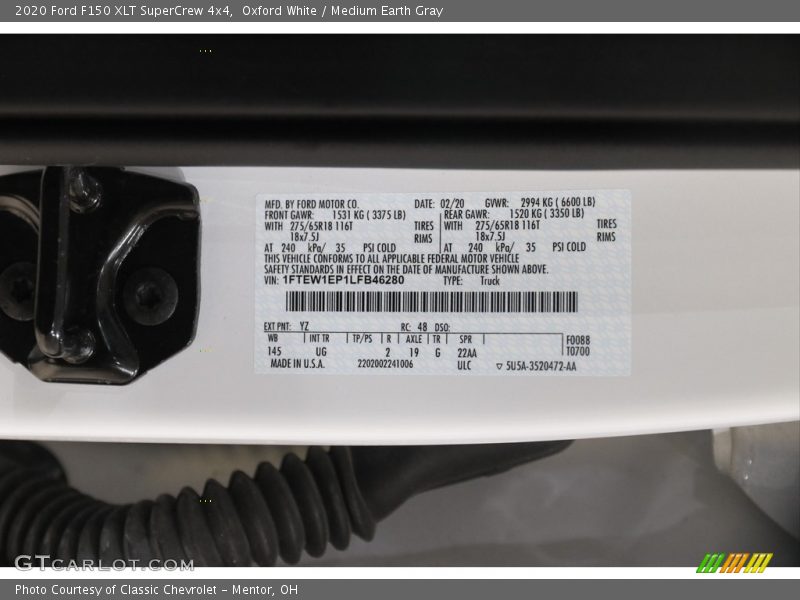 Oxford White / Medium Earth Gray 2020 Ford F150 XLT SuperCrew 4x4