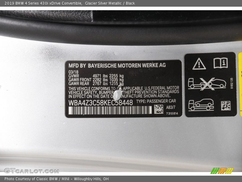 Glacier Silver Metallic / Black 2019 BMW 4 Series 430i xDrive Convertible