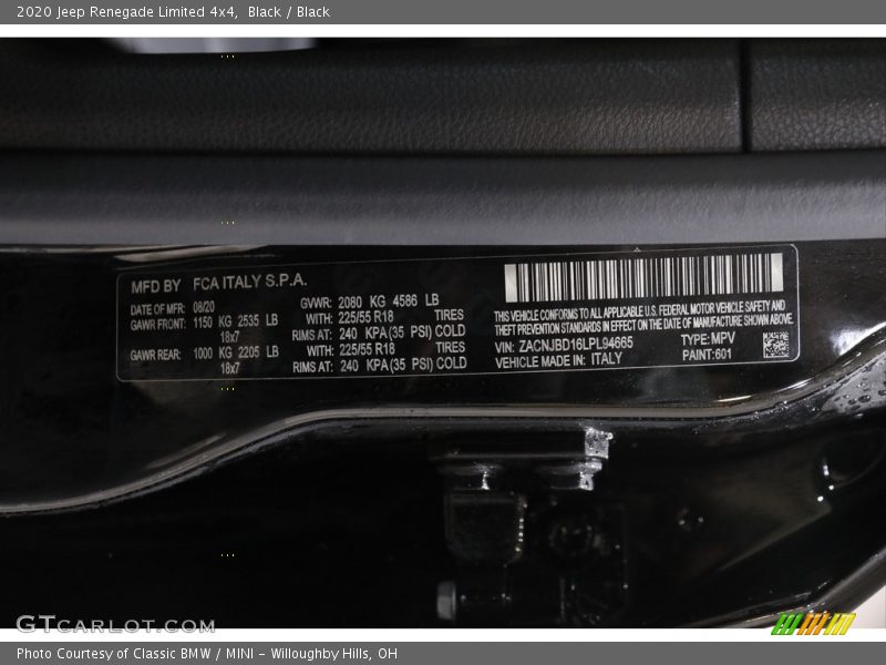 Black / Black 2020 Jeep Renegade Limited 4x4