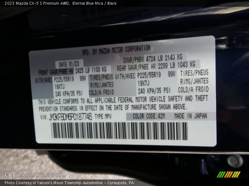 2023 CX-5 S Premium AWD Eternal Blue Mica Color Code 42M