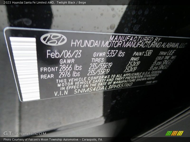 2023 Santa Fe Limited AWD Twilight Black Color Code S3B